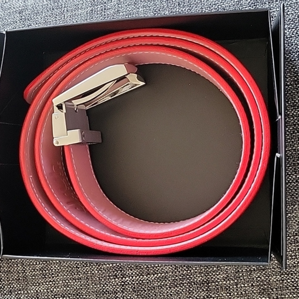 Men's Druh red leather belt, interchangeable buckle